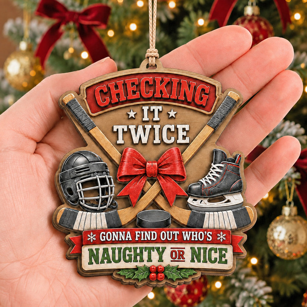 Hockey Crossed Sticks Wood Christmas Ornament