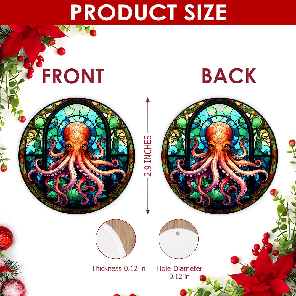 Octopus Christmas Ornament, Stained Glass Coastal Gift, Ceramic Hanging Tree Decoration