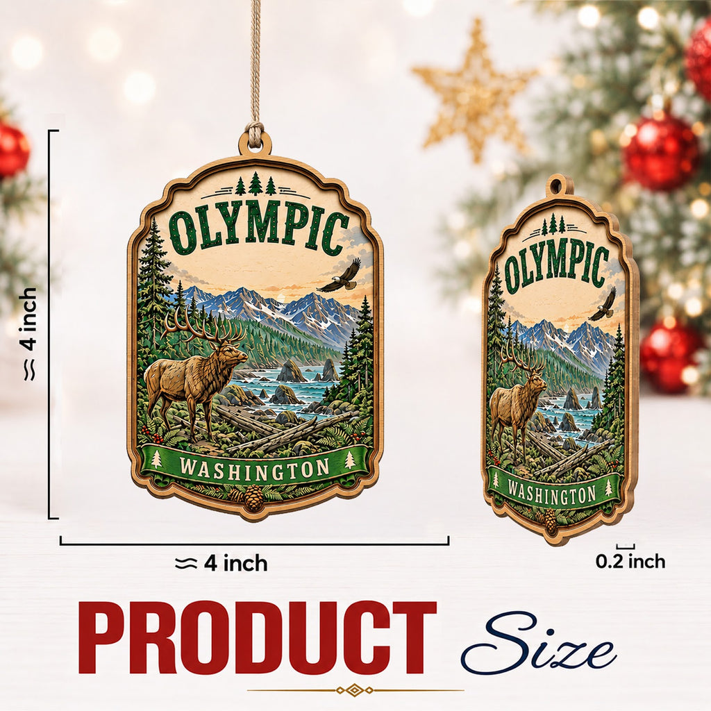 Olympic National Park Christmas Ornament, Washington Coast Hiker Gift, Wood Tree Decoration