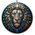 Silver and Gold Lion Face With Teal Eyes and a Radiating Mane. Ceramic Keepsake for Big Cat Lovers.