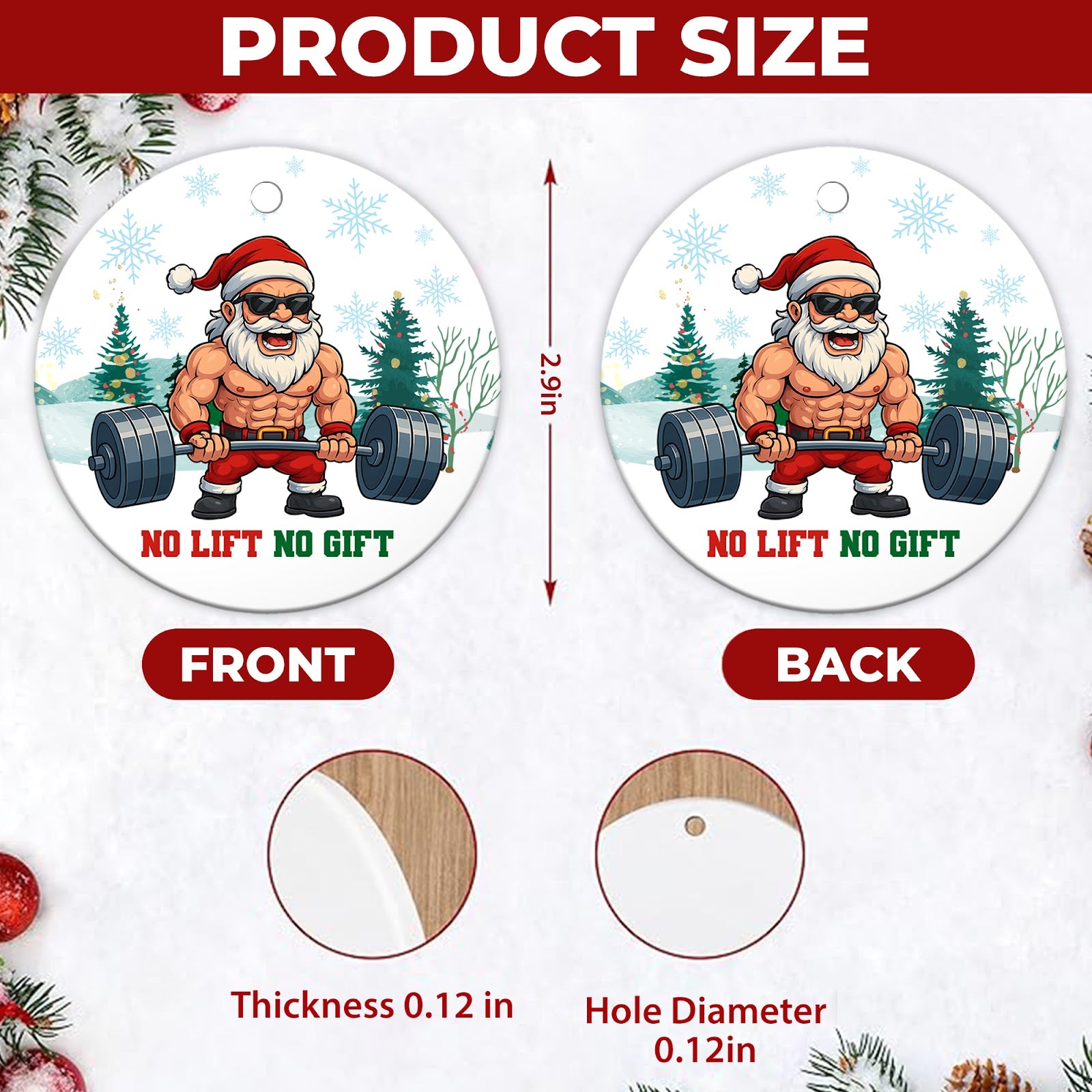 Gym Christmas Ornament, No Lift No Gift Funny Lifter Gift, Ceramic Hanging Tree Decoration