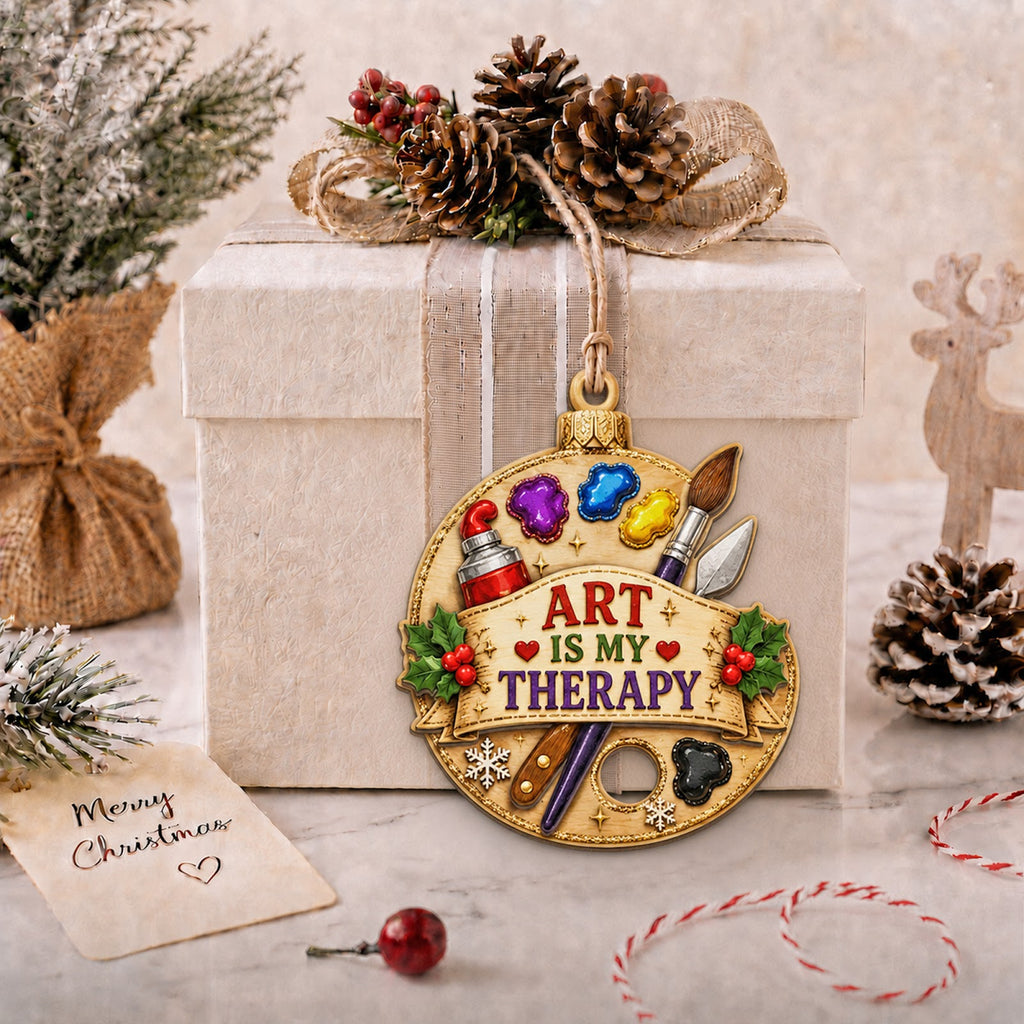 Art Is My Therapy Wood Christmas Ornament