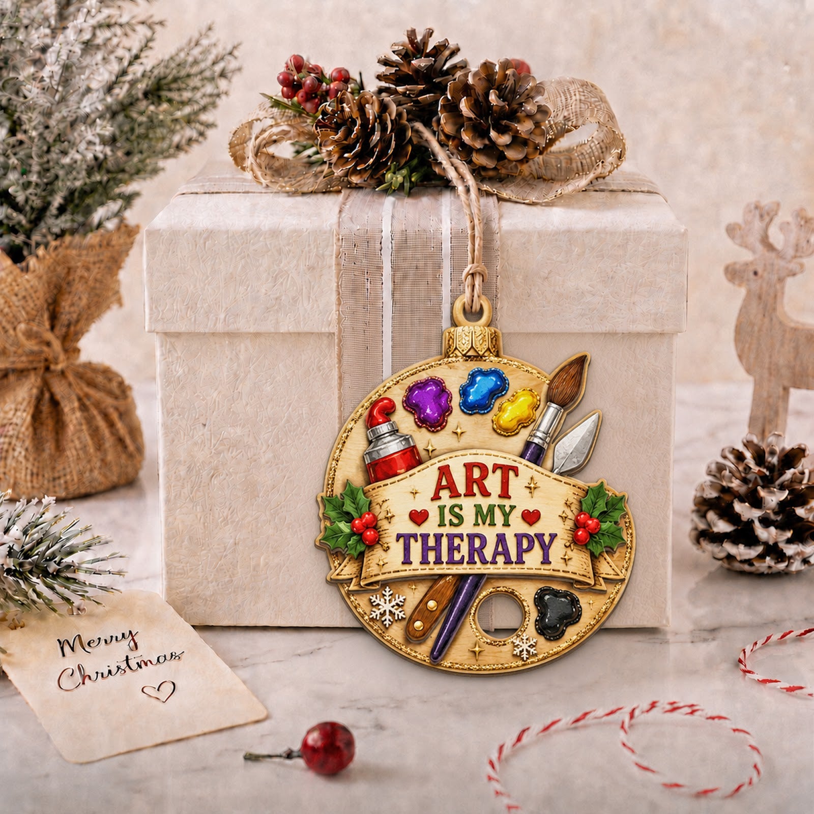 Art Is My Therapy Wood Christmas Ornament