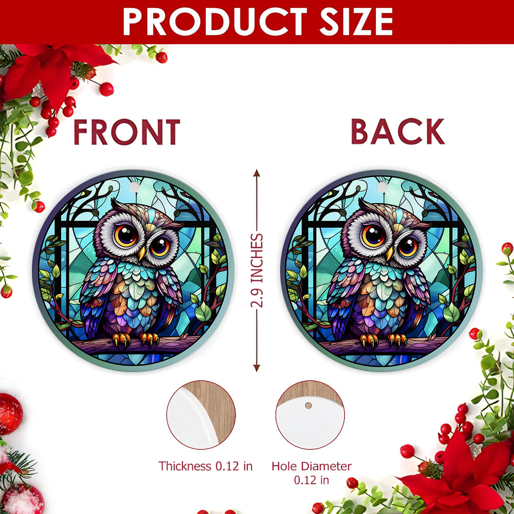 Owl Christmas Ornament, Stained Glass Lattice Bird Gift, Ceramic Hanging Tree Decoration