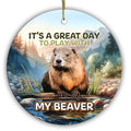 Cheeky Adults-Only Wordplay With a Painted Riverbank Beaver. Ceramic Keepsake for White Elephant Swaps.