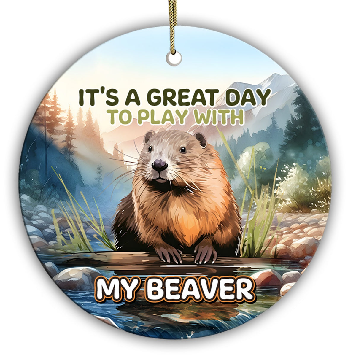 Cheeky Adults-Only Wordplay With a Painted Riverbank Beaver. Ceramic Keepsake for White Elephant Swaps.