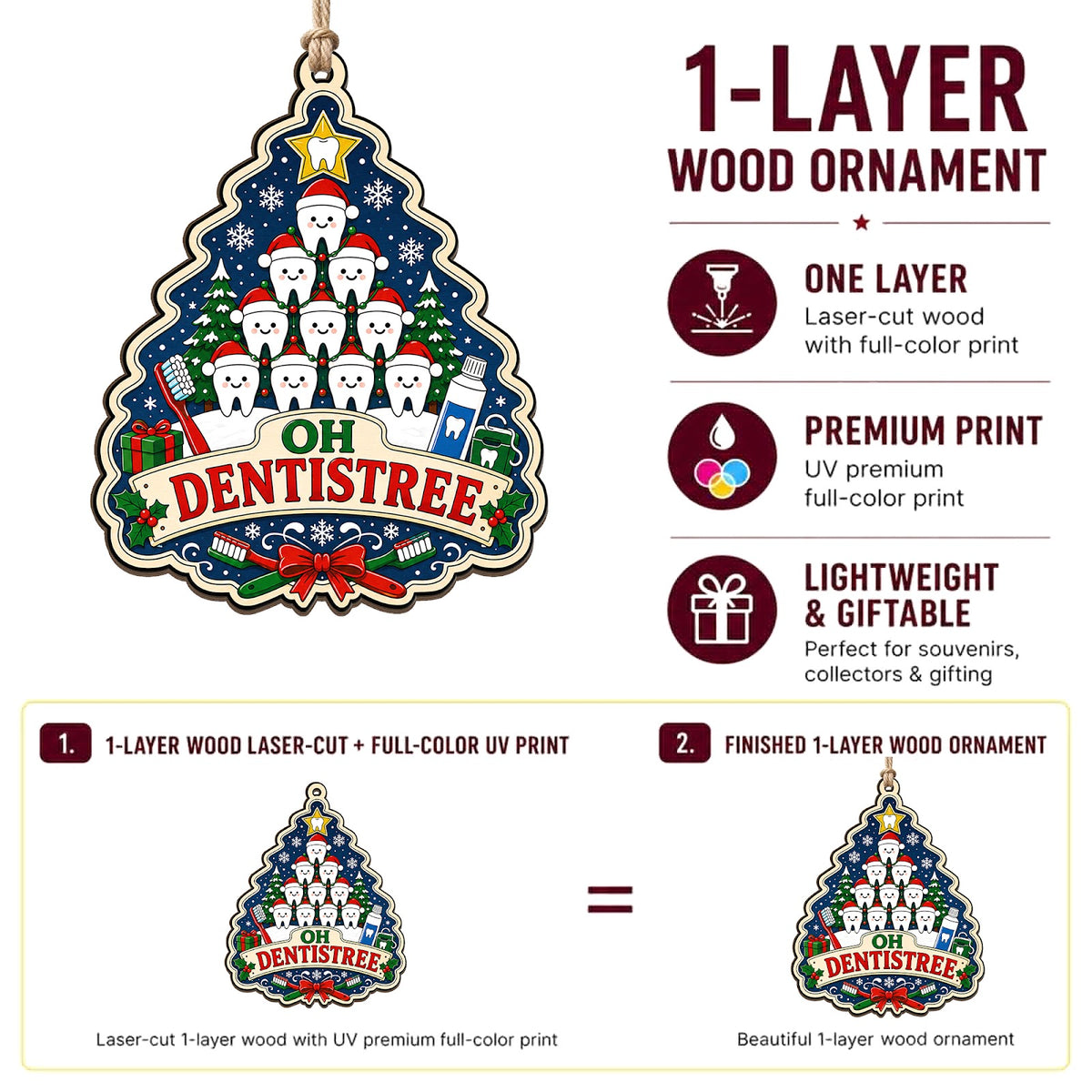 Oh Dentistree Wood Christmas Ornament