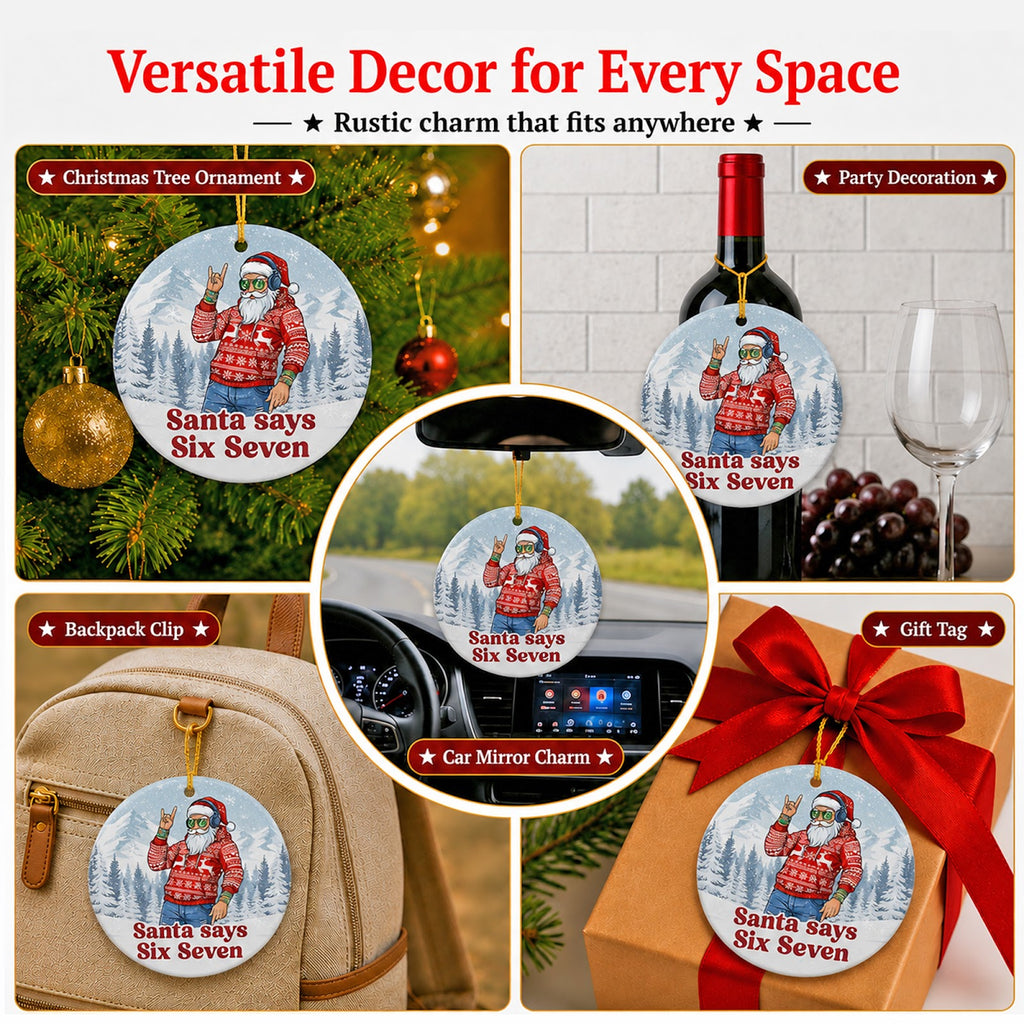Funny Christmas Ornament, Santa Says Six Seven Teen Gift, Ceramic Hanging Tree Decoration