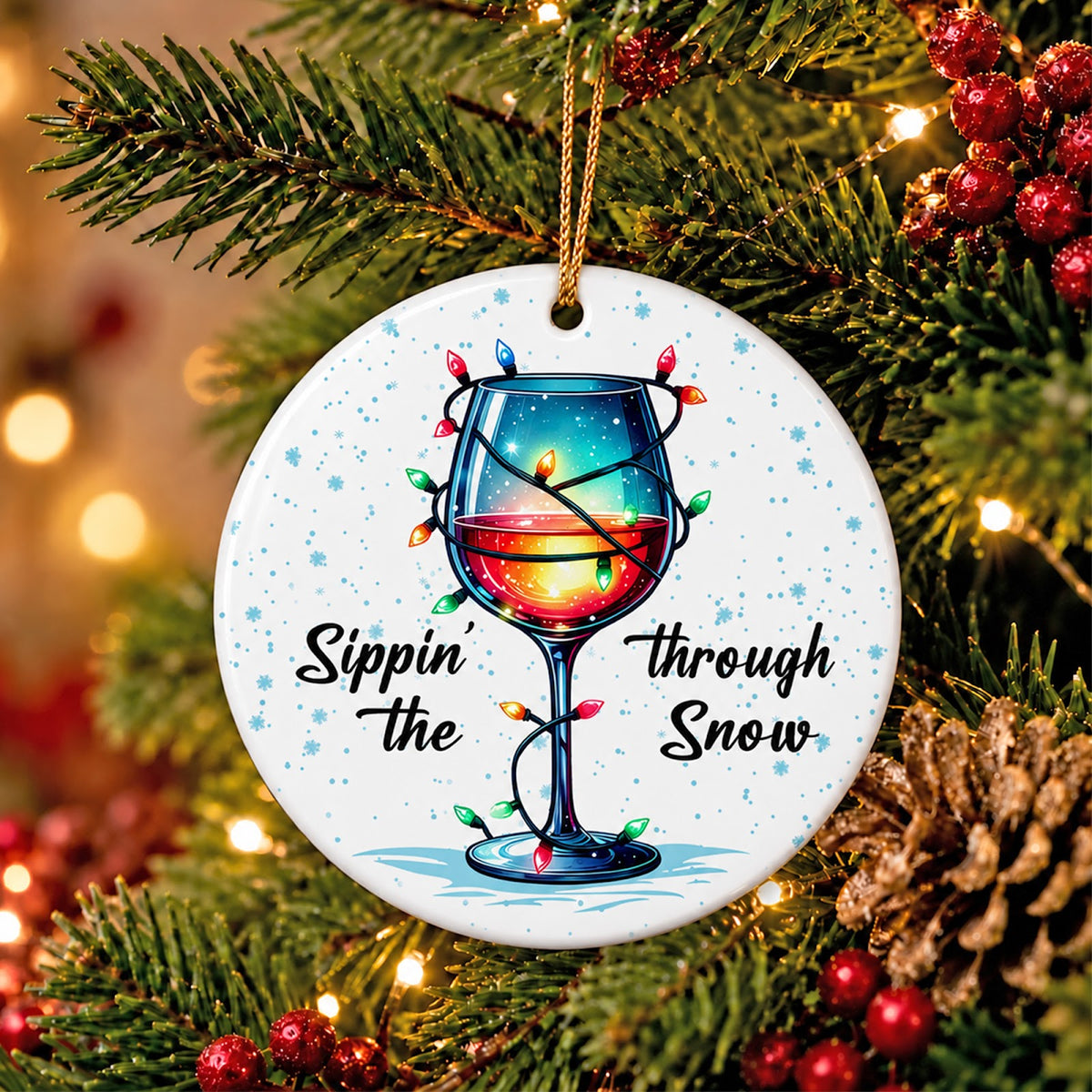 Wine Christmas Ornament, Funny Glass String Lights Gift, Ceramic Hanging Tree Decoration