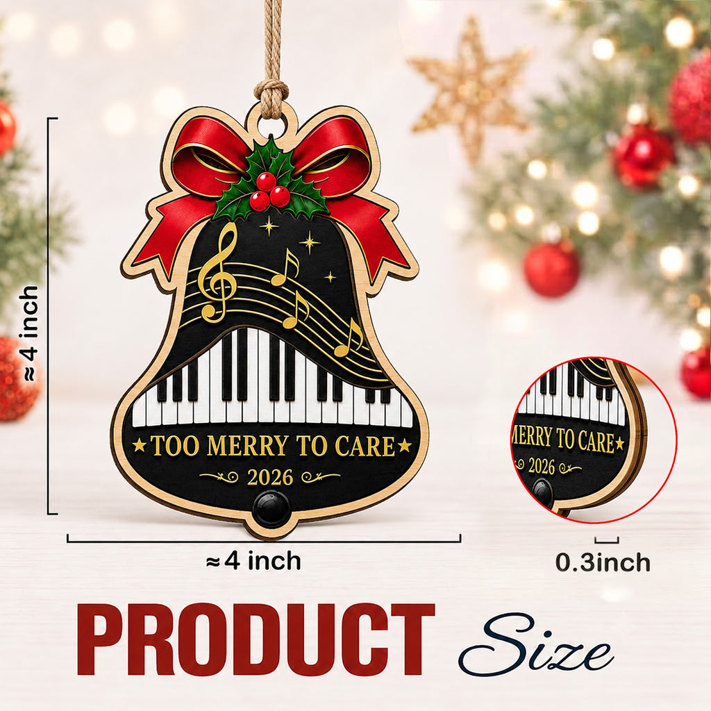Bell Piano Christmas Ornament, Stocking Stuffer For Pianist, Wood Hanging Tree Decoration