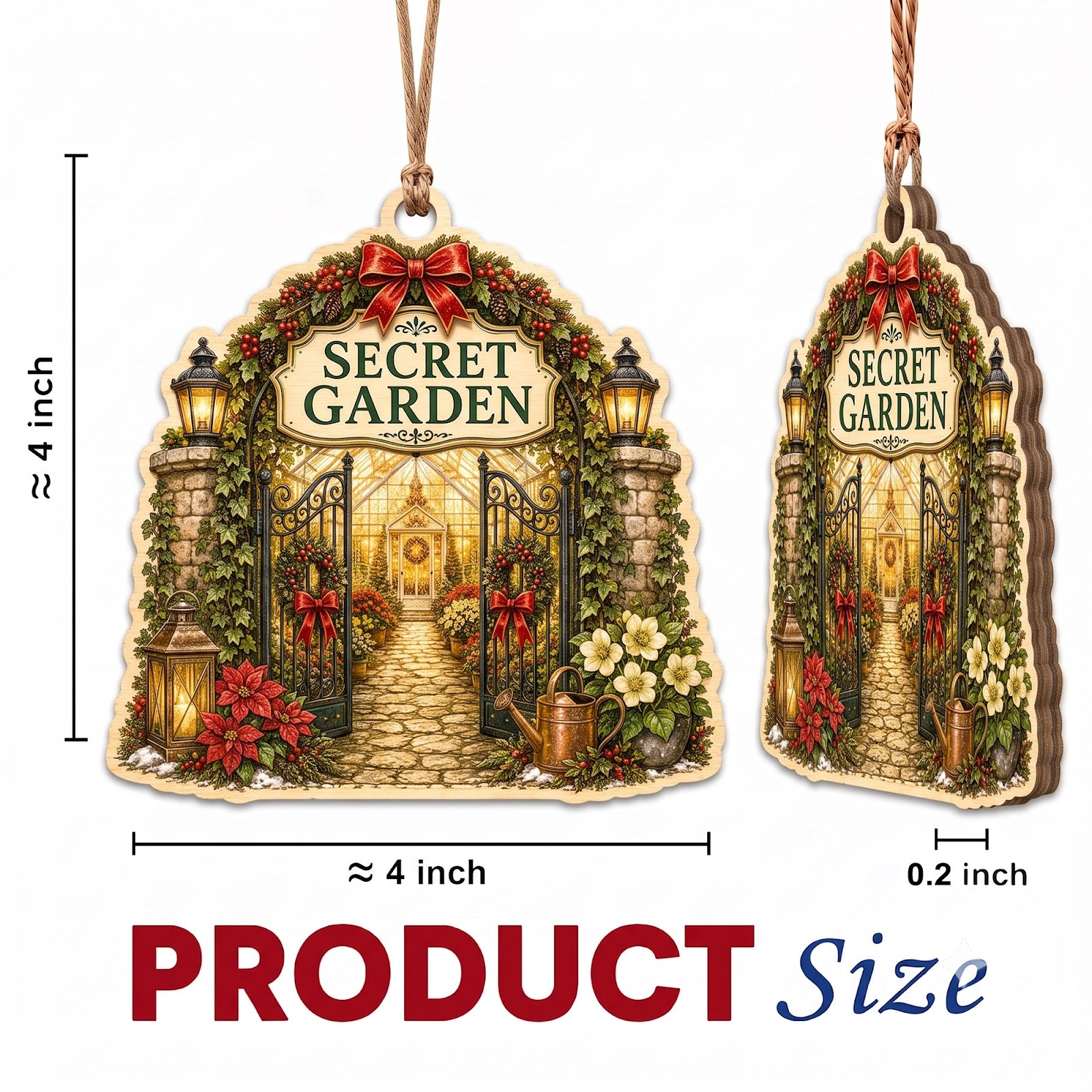 Secret Garden Floral Botanical Christmas Ornament, Stocking Stuffer For Gardener, Wood Ornament