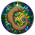 Fiery Orange Gecko With Turquoise Patterning on a Jewel Mosaic. Ceramic Keepsake for Reptile Keepers.