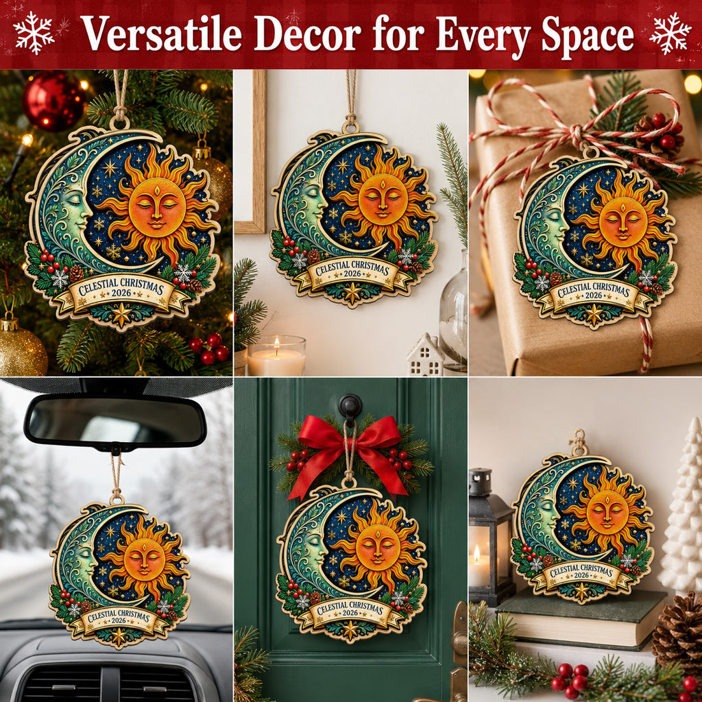 Sun And Moon Celestial Mystical Christmas Ornament, Celestial Balance Keepsake, Wood Ornament