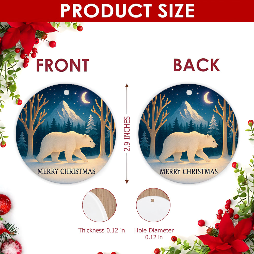 Polar Bear Christmas Ornament, Moonlit Snowy Night Gift, Ceramic Hanging Tree Decoration