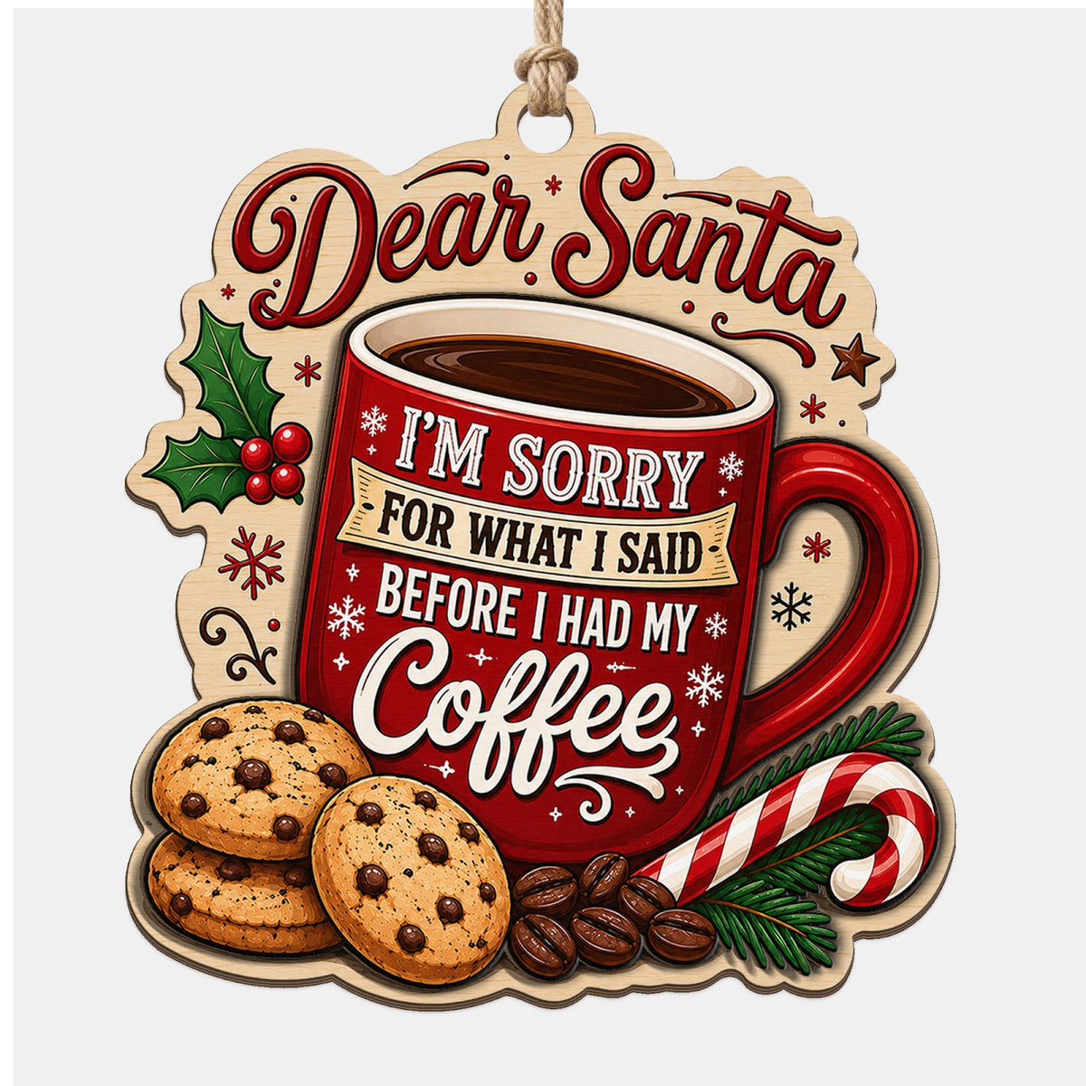 Coffee Mug Plaque Jokes About Needing Coffee Before Santa Visits. Funny Gift For Coffee Lovers.