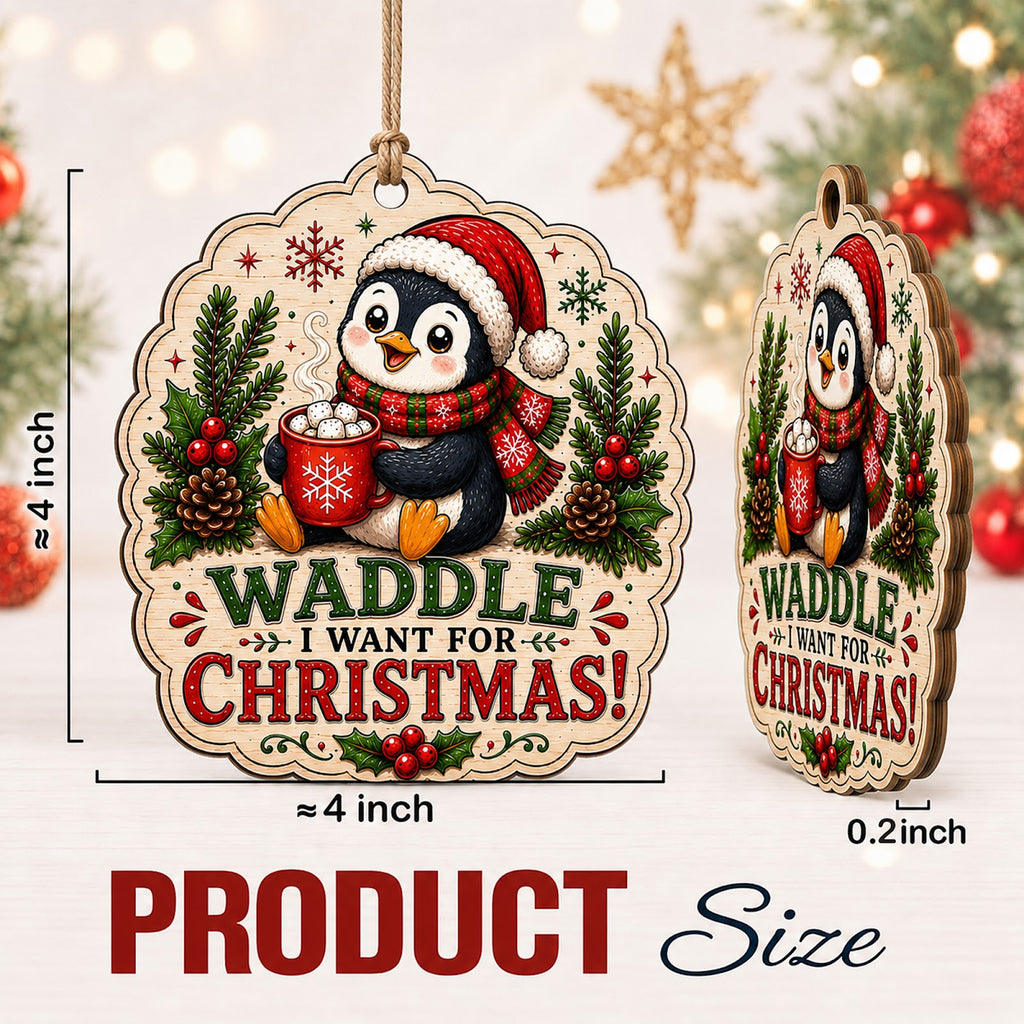 Penguin Christmas Ornament, Stocking Stuffer For Penguin Lover, Wood Hanging Tree Decoration