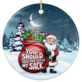 Santa Clutching an Overflowing Red Sack Under a Crescent Moon and Sleigh. Ceramic Novelty Keepsake.