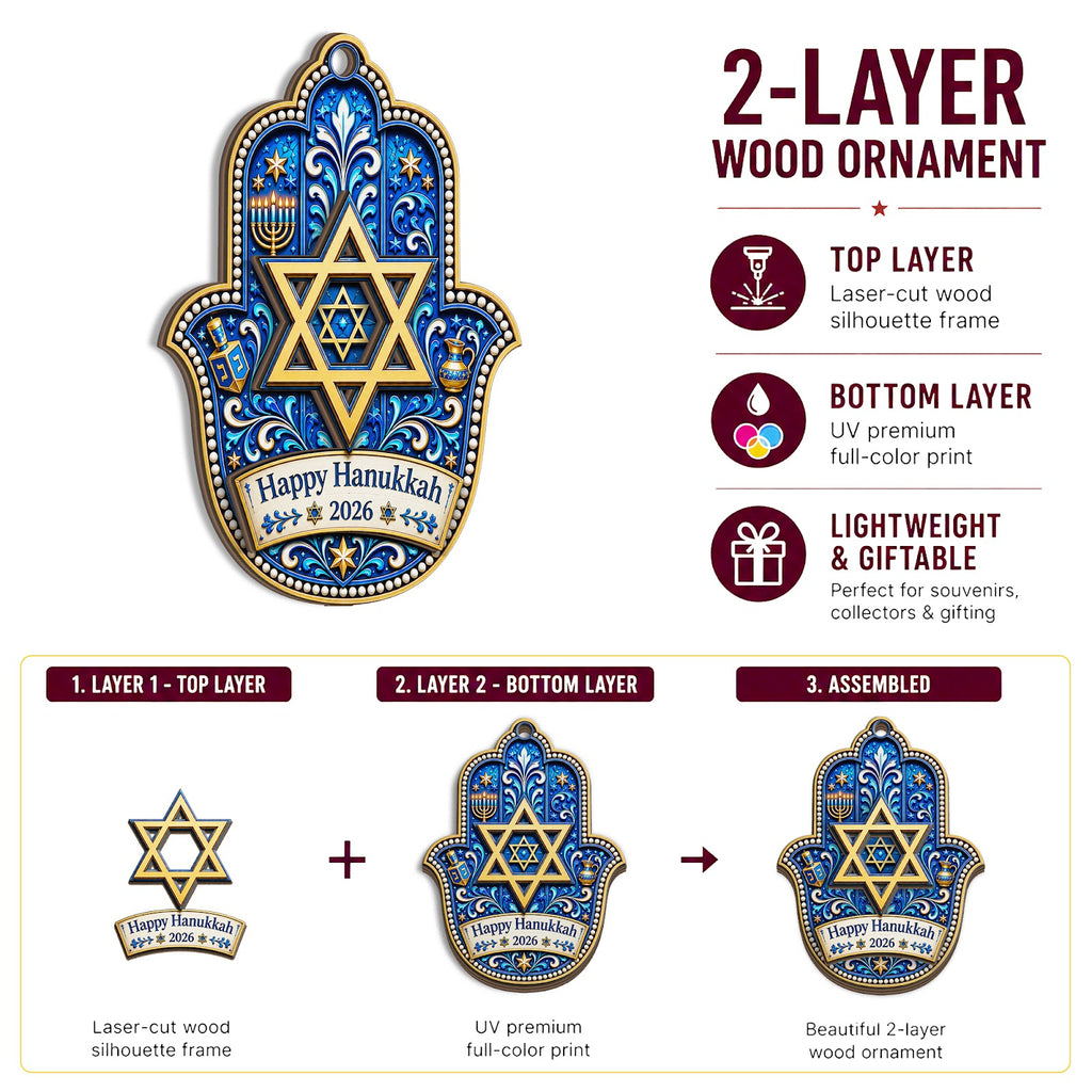 Hanukkah Star Of David Jewish Christmas Ornament, Star Of David Keepsake, Wood Tree Decoration
