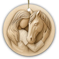 Sculpted Cream Relief of a Girl Cradling Her Horse. Ceramic Keepsake for Riders and Horse-Crazy Daughters.