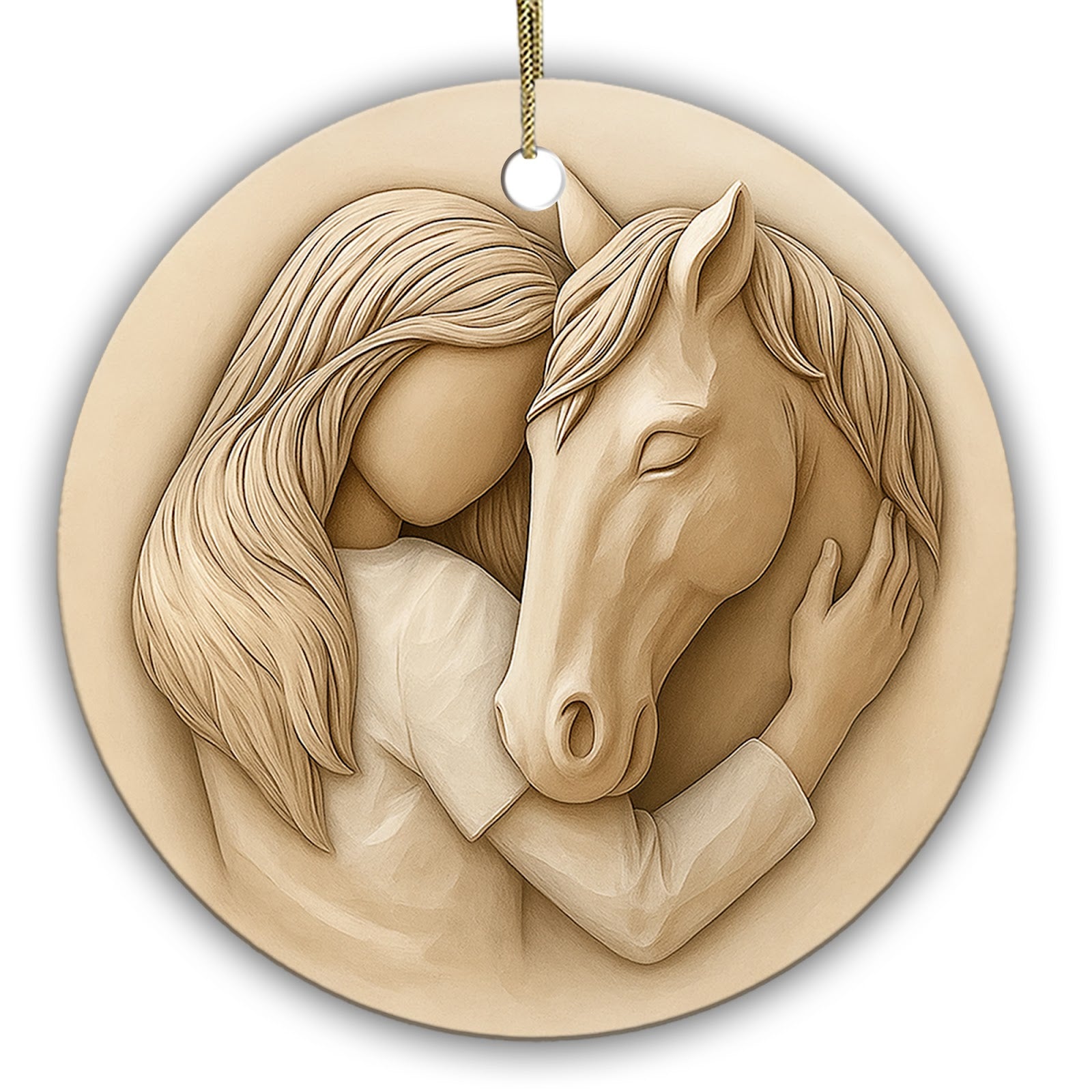 Sculpted Cream Relief of a Girl Cradling Her Horse. Ceramic Keepsake for Riders and Horse-Crazy Daughters.