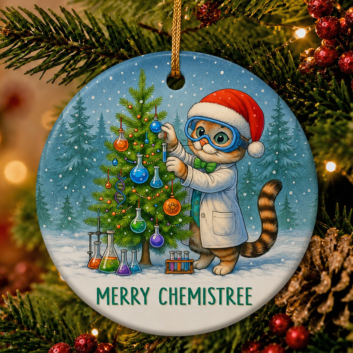 Chemistry Christmas Ornament, Merry Chemistree Science Gift, Ceramic Hanging Tree Decoration