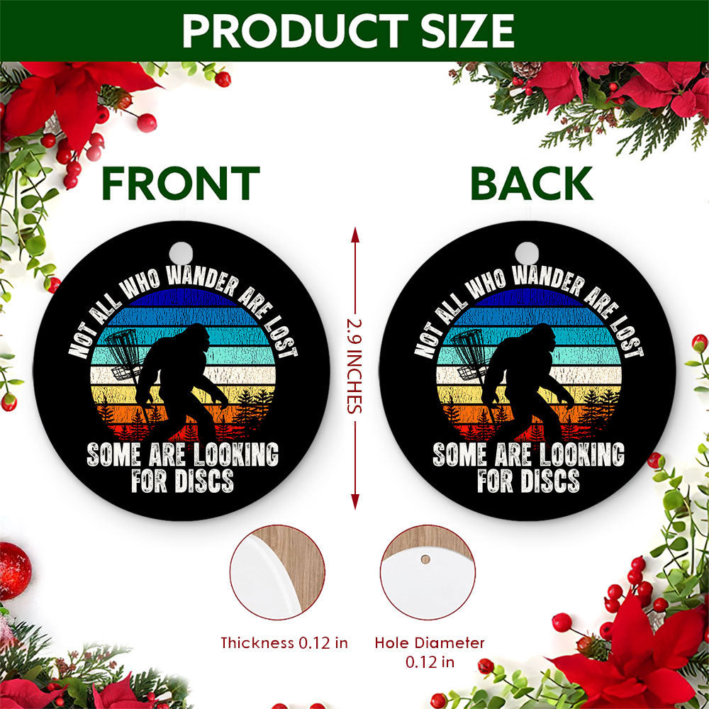 Disc Golf Christmas Ornament, Funny Bigfoot Retro Gift, Ceramic Hanging Tree Decoration