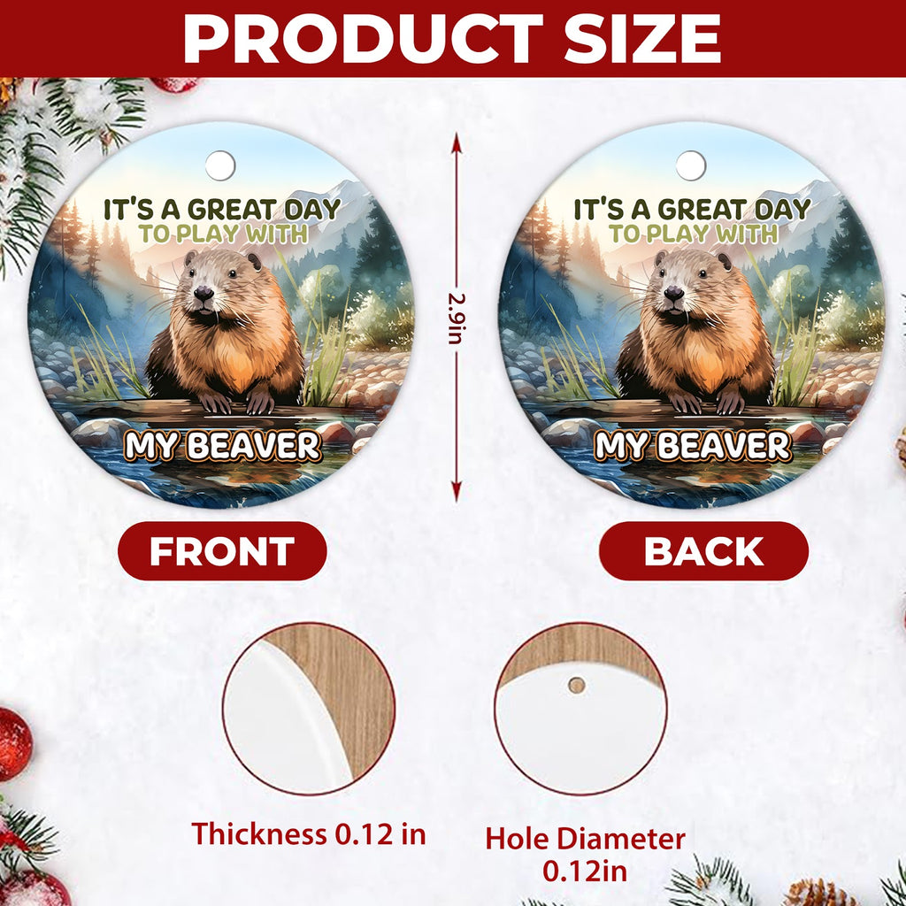 Funny Beaver Christmas Ornament, Adult Gag Gift Idea, Ceramic Hanging Tree Decoration