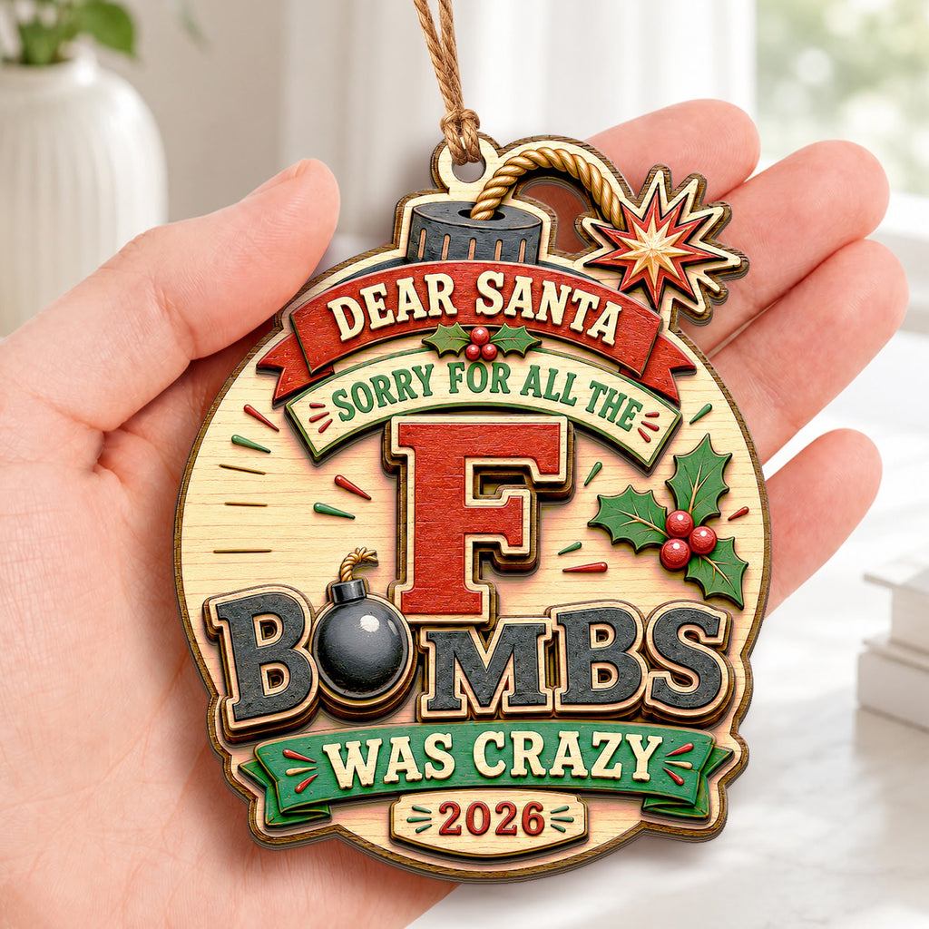 F Bomb Funny Humor Novelty Christmas Ornament, Edgy Profanity Keepsake, Wood Tree Decoration
