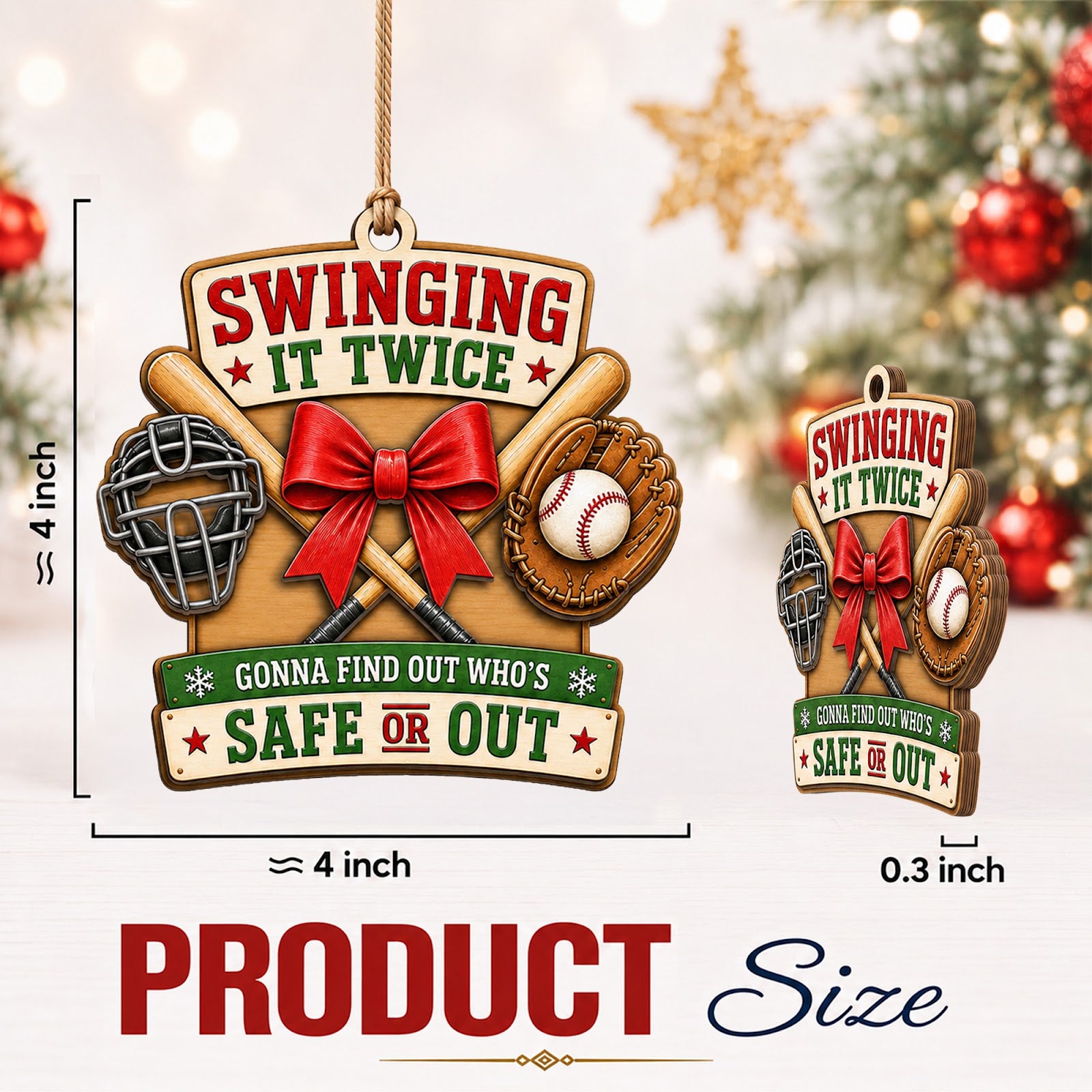 Baseball Crossed Bats Wood Christmas Ornament