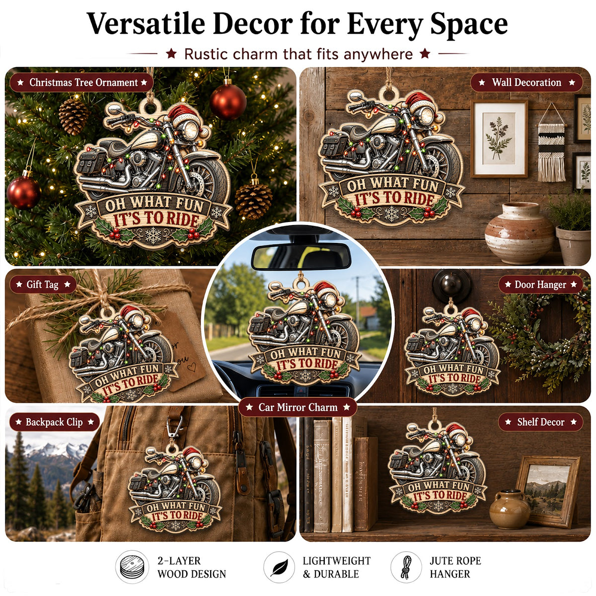 Motorcycle Biker Rider Christmas Ornament, Stocking Stuffer For Biker, Wood Tree Decoration