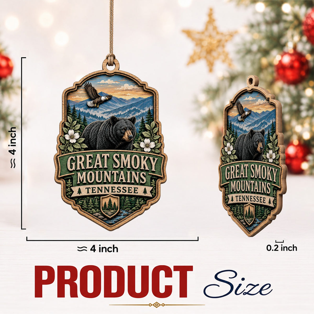 Great Smoky Mountains Christmas Ornament, Appalachian National Park Hiker Gift, Wood Ornament