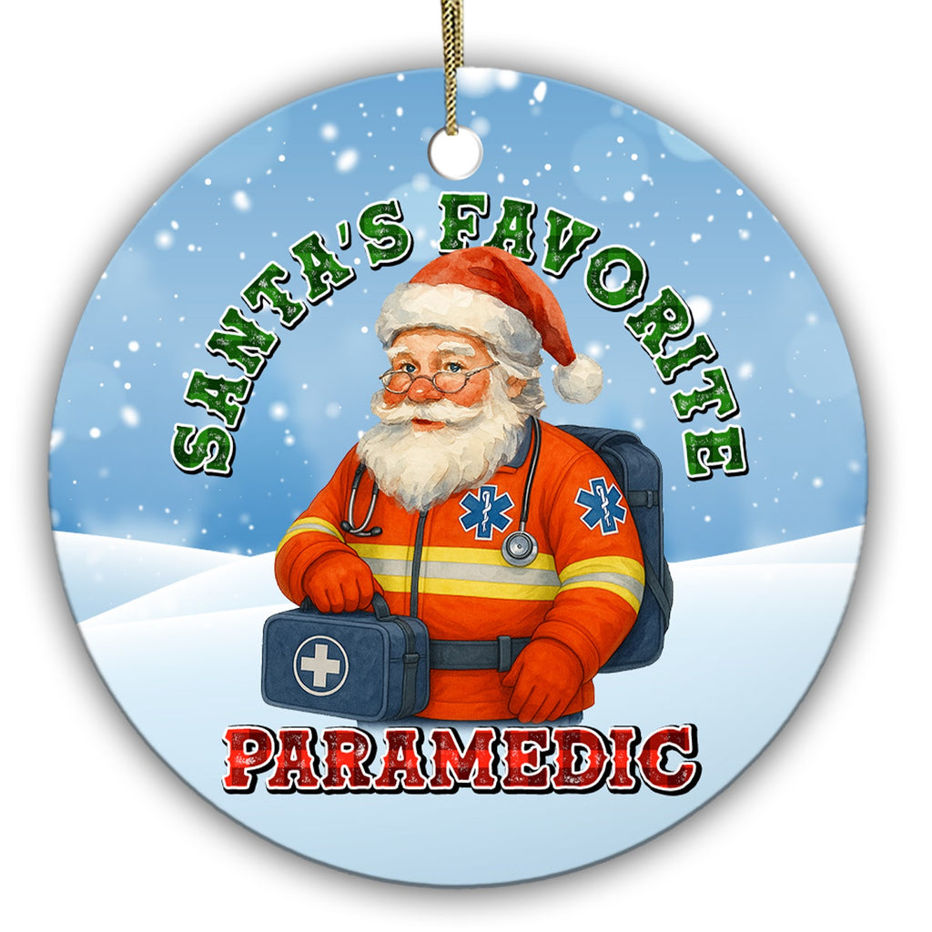 Santa in a High-Visibility EMS Uniform With a Stethoscope and Medical Bag. Ceramic Keepsake for Ambulance Crews.