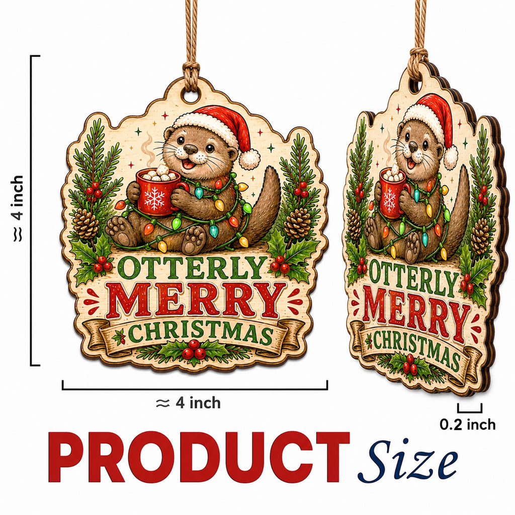 Otter Christmas Ornament, Stocking Stuffer For Otter Lover, Wood Hanging Tree Decoration