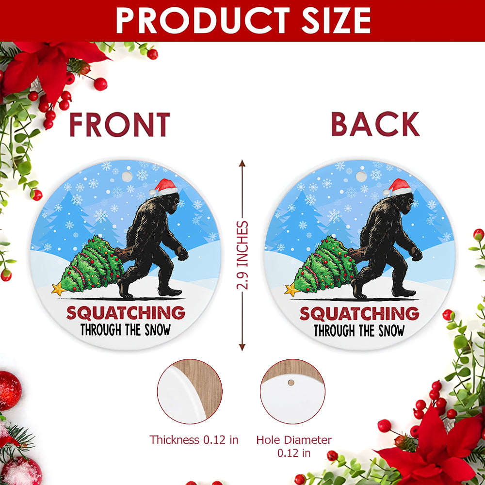 Bigfoot Christmas Ornament, Funny Tree Dragging Novelty Gift, Ceramic Hanging Tree Decoration