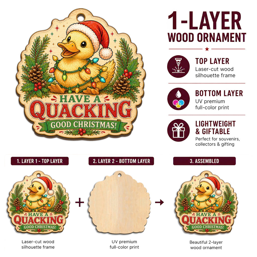 Duck Christmas Ornament, Stocking Stuffer For Duck Lover, Wood Hanging Tree Decoration