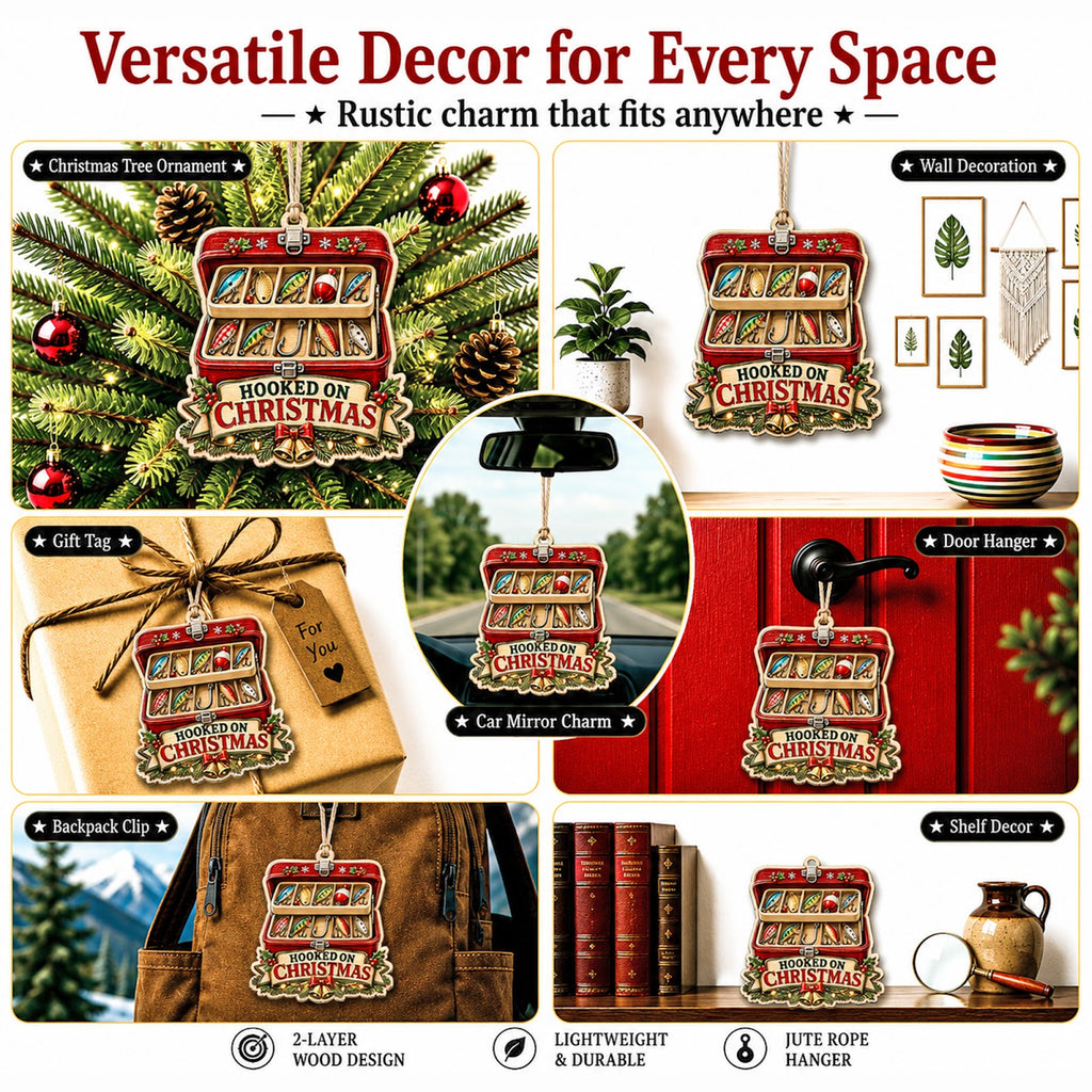 Box With Bobbers Fishing Tackle Christmas Ornament, Tackle Box Keepsake, Wood Tree Decoration