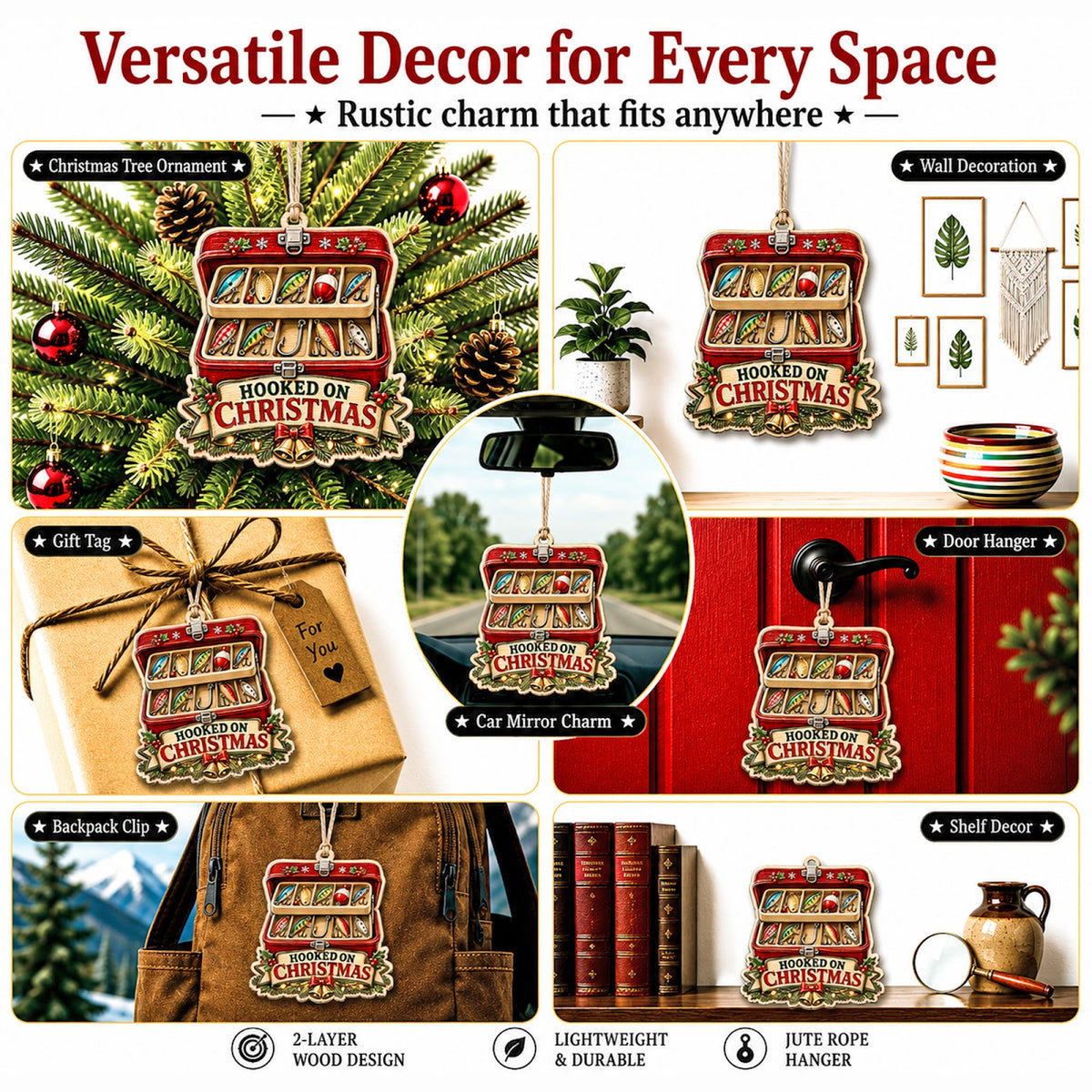 Box With Bobbers Fishing Tackle Christmas Ornament, Tackle Box Keepsake, Wood Tree Decoration