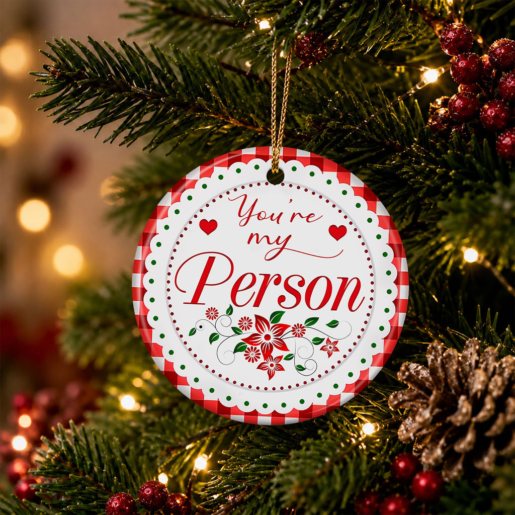 Best Friend Christmas Ornament, Youre My Person Gingham Keepsake, Ceramic Tree Decoration