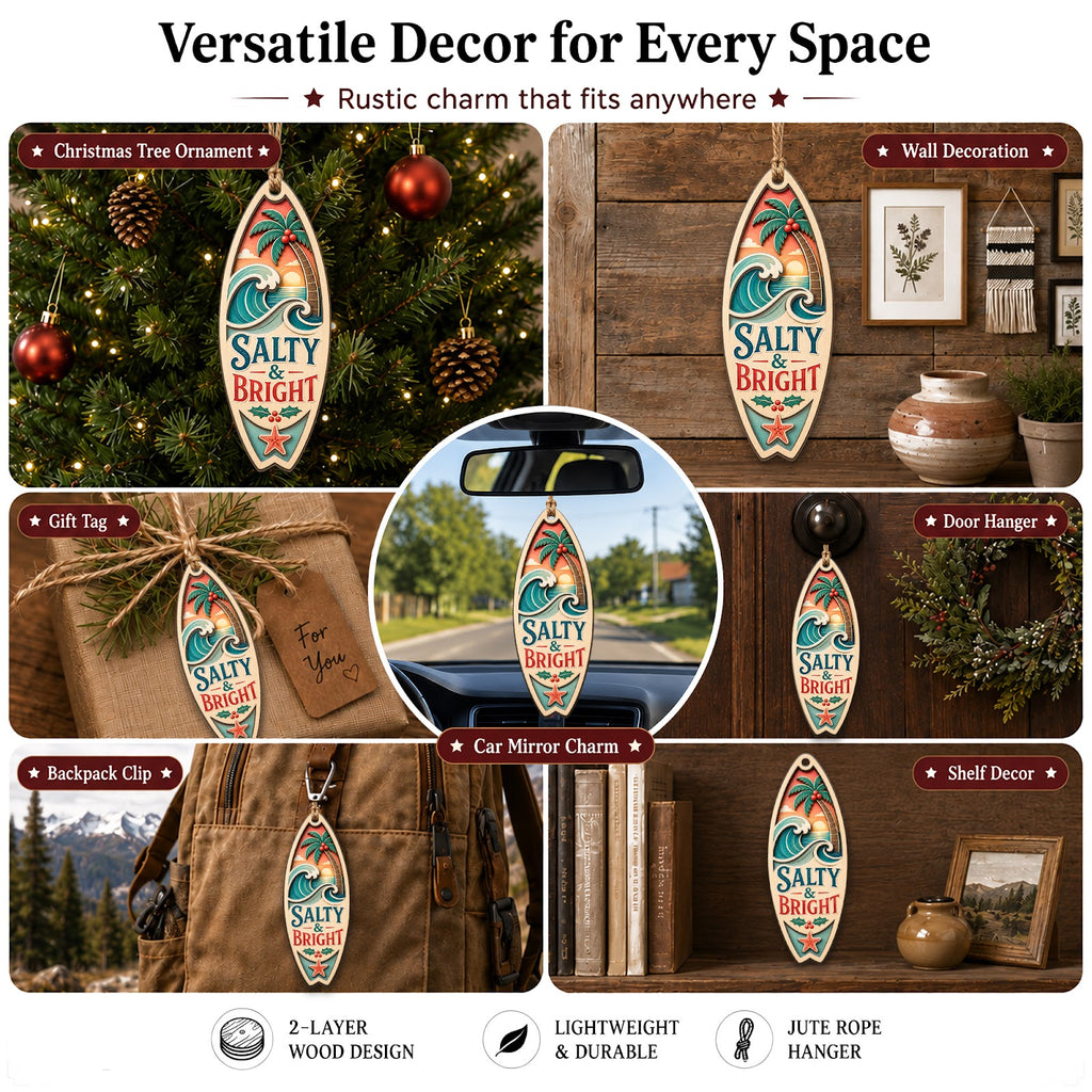 Surfboard Wood Christmas Ornament