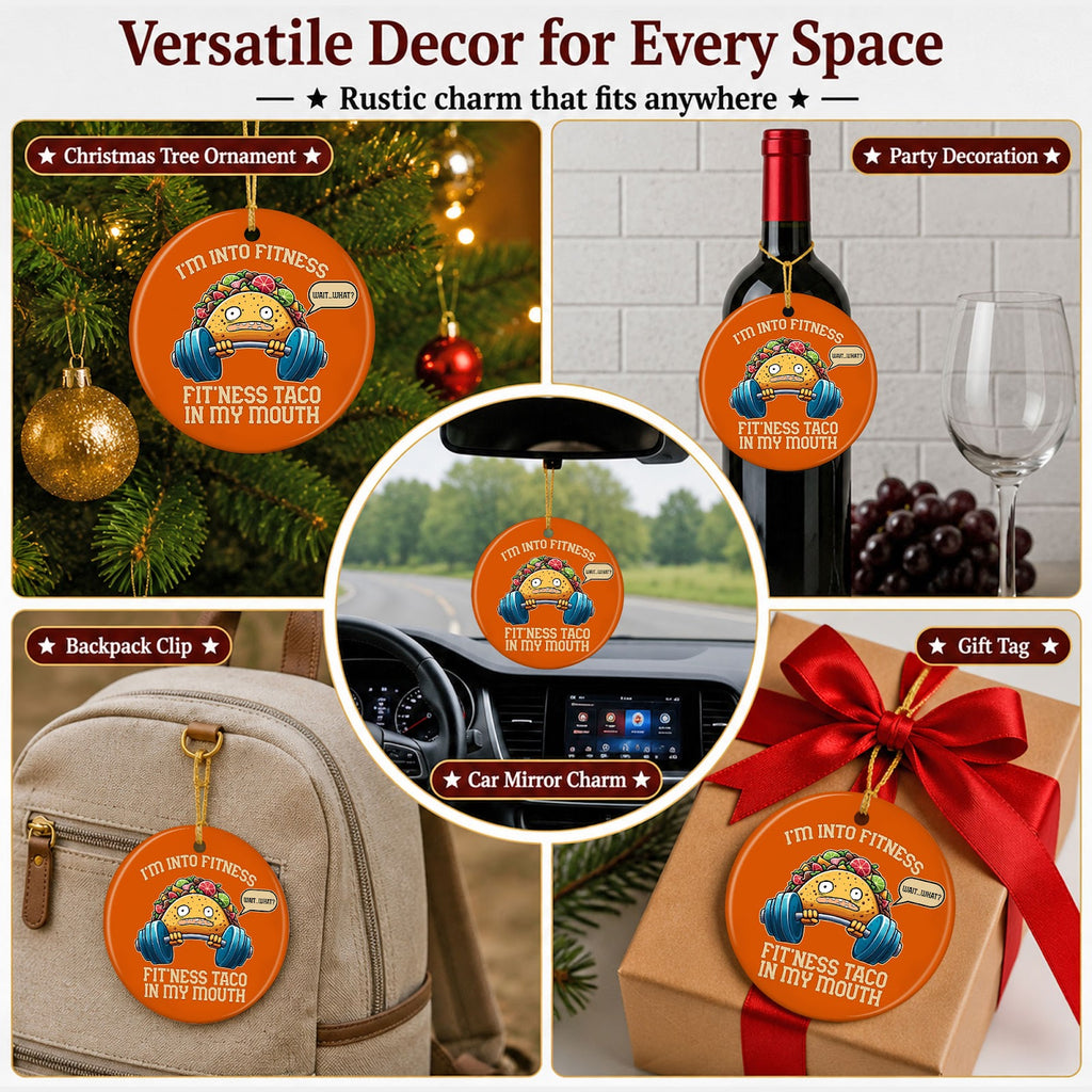 Gym Christmas Ornament, Funny Taco Fitness Pun Gift, Ceramic Hanging Tree Decoration