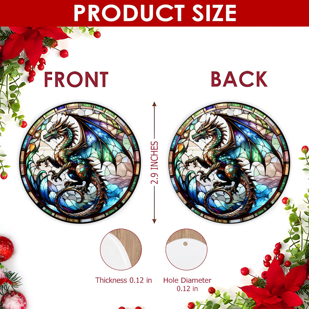 Dragon Christmas Ornament, Stained Glass Fantasy Lover Gift, Ceramic Hanging Tree Decoration