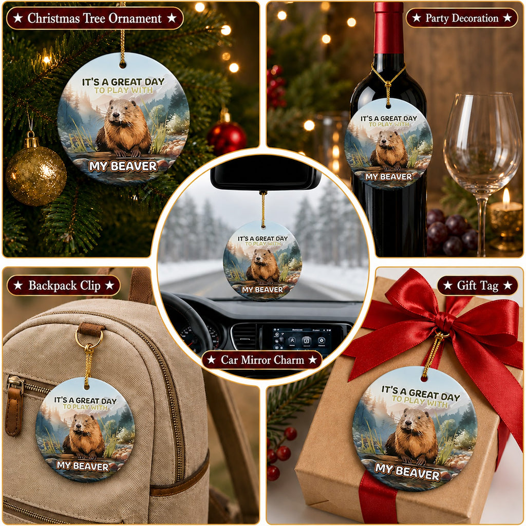 Funny Beaver Christmas Ornament, Adult Gag Gift Idea, Ceramic Hanging Tree Decoration