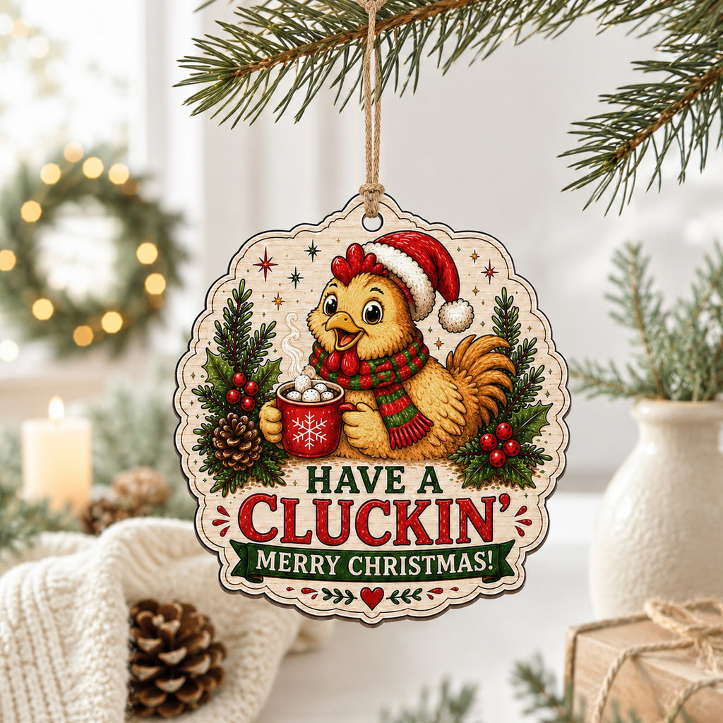 Chicken Christmas Ornament, Stocking Stuffer For Chicken Fan, Wood Hanging Tree Decoration