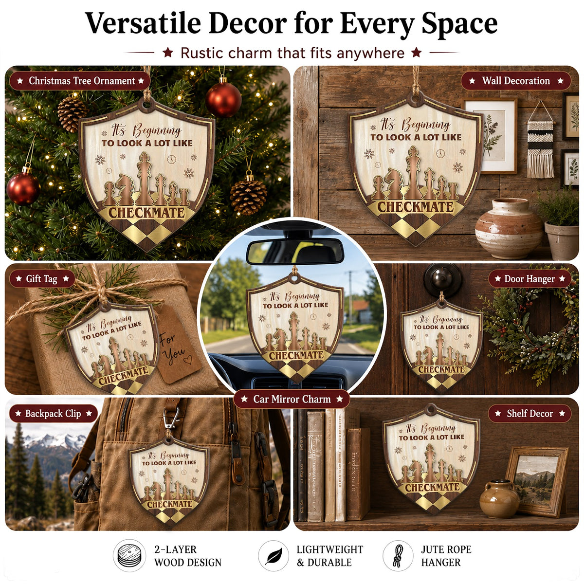 Chess Checkmate Wood Christmas Ornament
