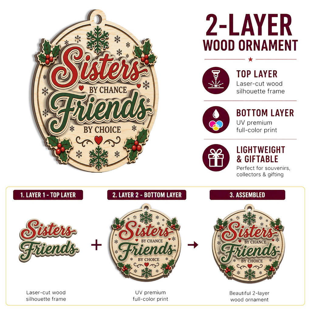 Sister Friend Christmas Ornament, Gift For Sister BFF, Wood Hanging Tree Decoration