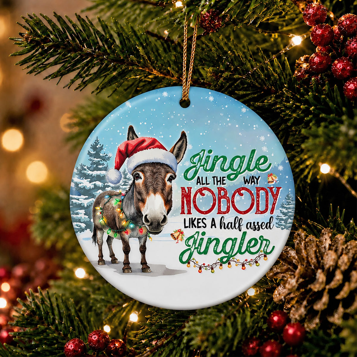 Donkey Christmas Ornament, Funny Farm Animal Novelty Gift, Ceramic Hanging Tree Decoration