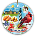 Cardinal, Striped Lighthouse and a Grand Stone Estate in Watercolor. Ceramic Keepsake for North Carolina Memories.