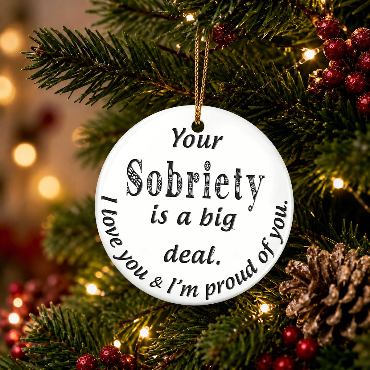 Sobriety Christmas Ornament, Proud Of You Recovery Milestone Gift, Ceramic Tree Decoration