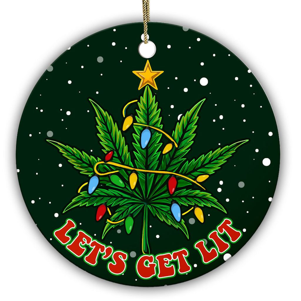 A Single Green Leaf Standing In as the Christmas Tree, Lit and Star-Topped. Ceramic Gag Keepsake for Adults.