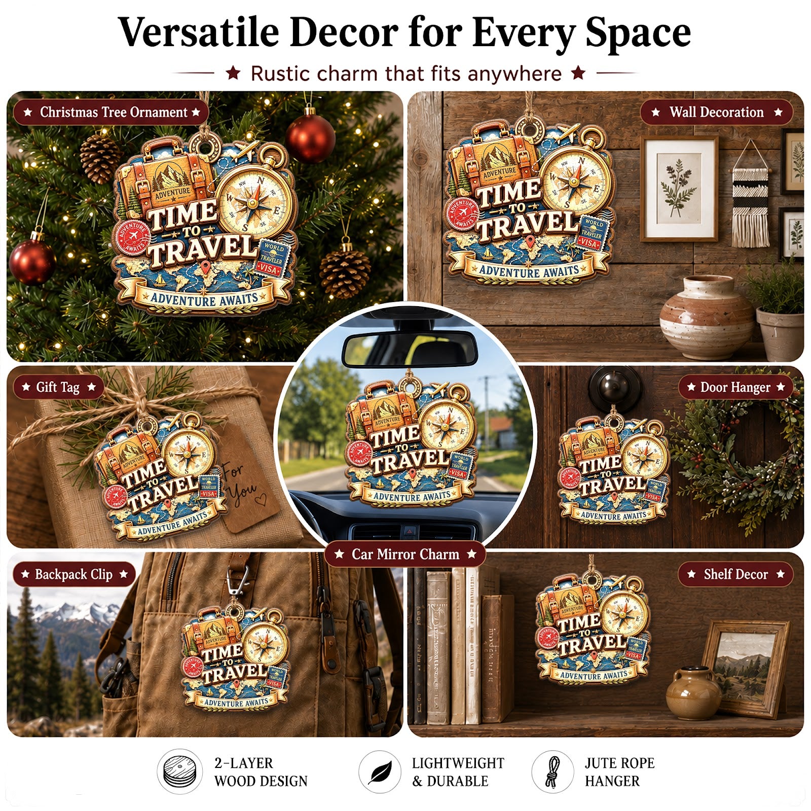 Time To Travel Explore World Christmas Ornament, Stocking Stuffer For Explorer, Wood Ornament